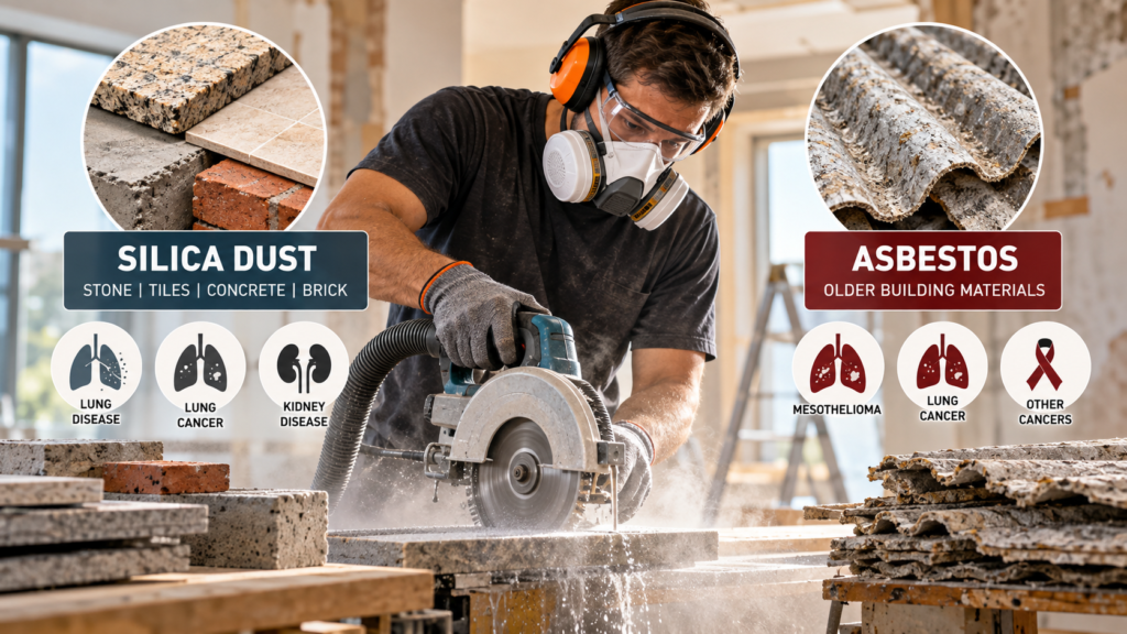 Renovation dust risks from silica and asbestos materials